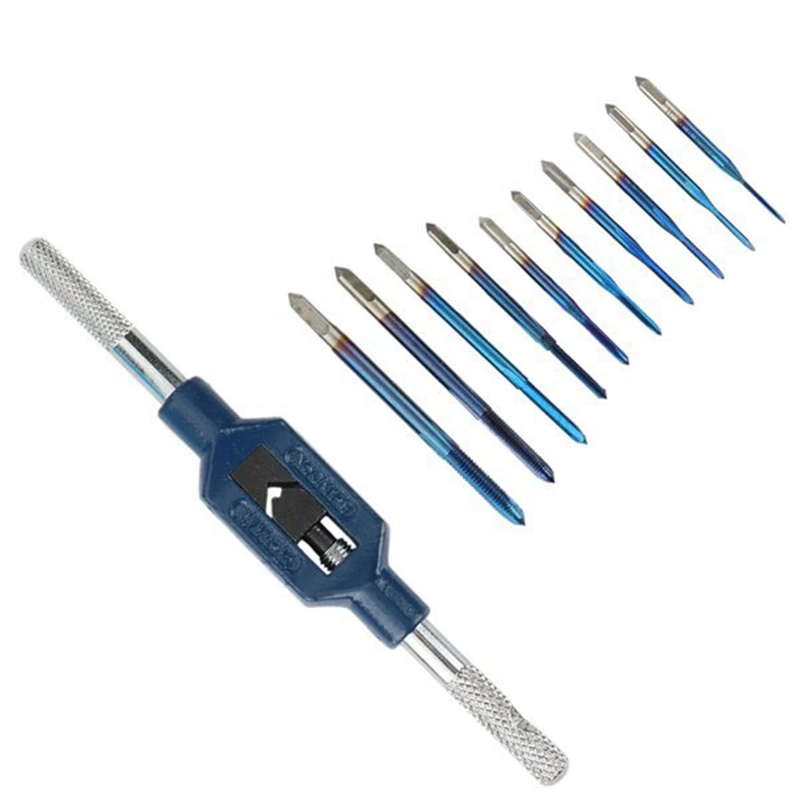 10Pcs M1-M3.5 Thread Taps Machine Tap Wrench Set For Metal Working Screw Tap Drill Bit