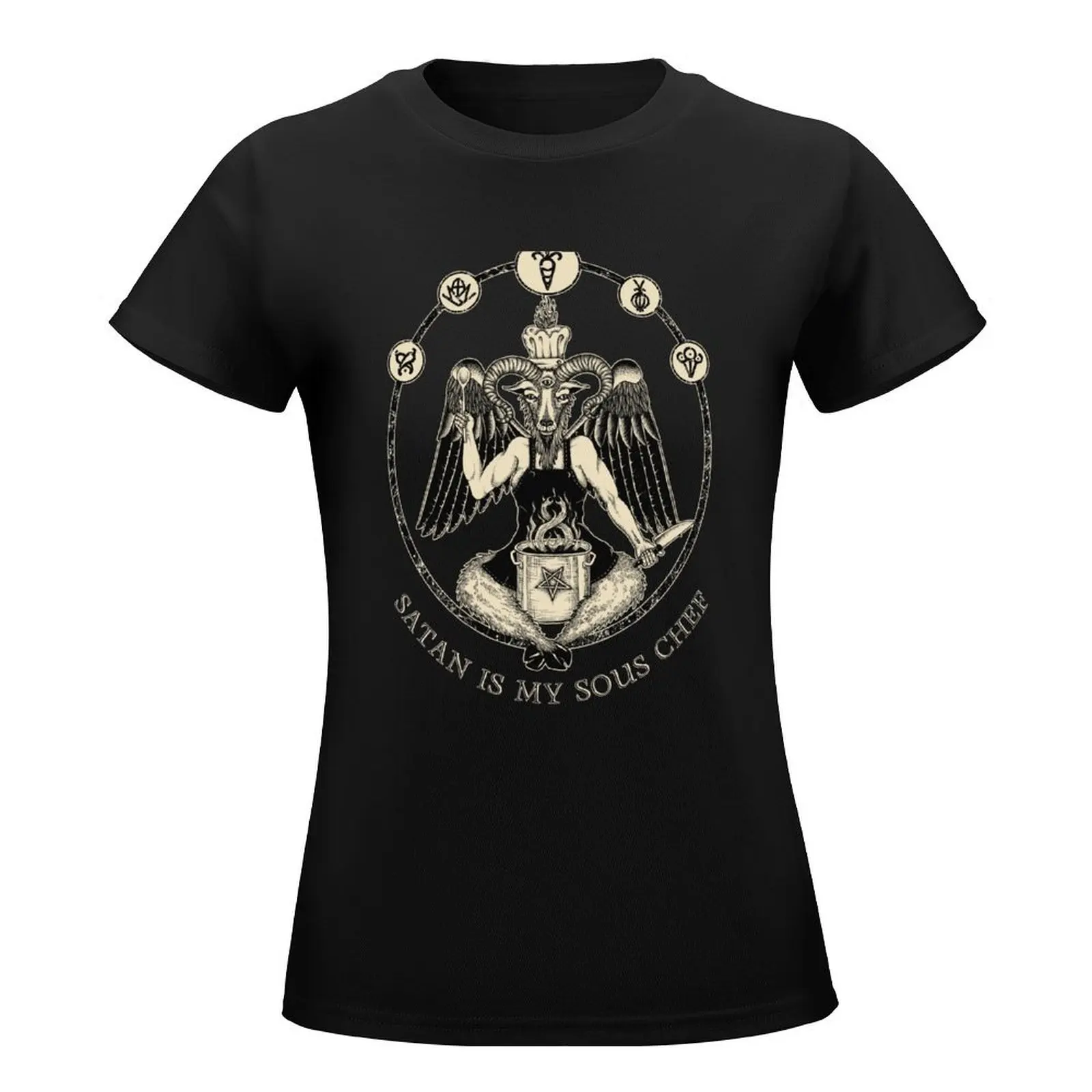 Satan is my sous chef: Chef Baphomet T-Shirt shirts graphic tees cute clothes female Short sleeve tee Women t-shirts