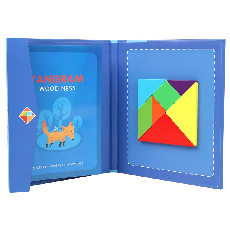 Children Magnetic Wooden Jigsaw Block Puzzle Game Tangram Intelligence STEM Montessori Educational Gift for Kids