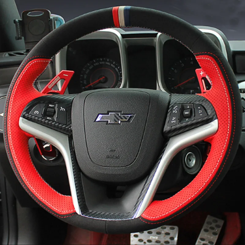 Hand-stitched red genuine Leather Black suede Car Steering Wheel Cover For Chevrolet Malibu Volt Camaro 2011-2015 Aveo 2016-2018
