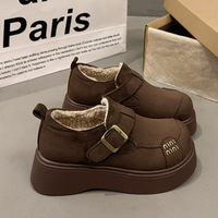 Retro Thick Bottom Fleece Lined Birkenshoes Women's 2025 Autumn Winter Style Small Size Heightening Slip on Platform Loafers