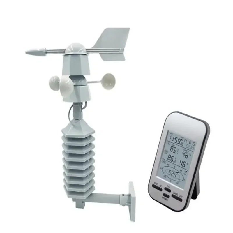 Wireless Anemometer Weather Station Clock Wind Speed Direction Wind Chill Temperature Humidity Meter Dual Mount WS0232