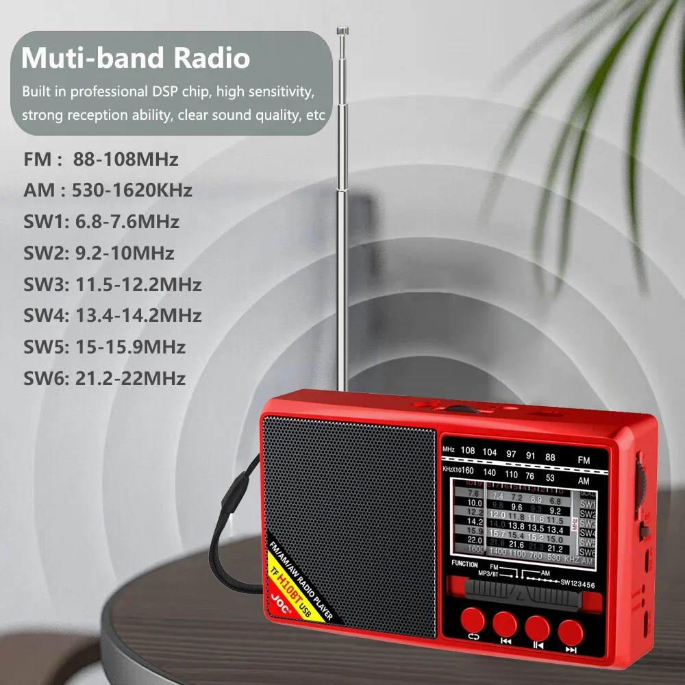 Portable AM FM SW Radio Rechargeable Bluetooth Speaker With USB TF MP3 Music Player LED Floodlight Outdoor FM Receiver Radios