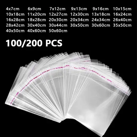 셀로판 자체 접착 가방 플라스틱 Opp 투명 봉인 된 보석 선물 음식 사탕 Chothes 케이크 포장 투명 파우치