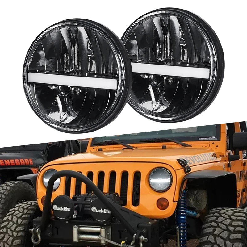 

7inch Motorcycle Headlamp Round 7" Car Led Headlights With DRL Turn Signal Light for Offroad Lada 4x4 Niva UAZ Jeep Wrangler