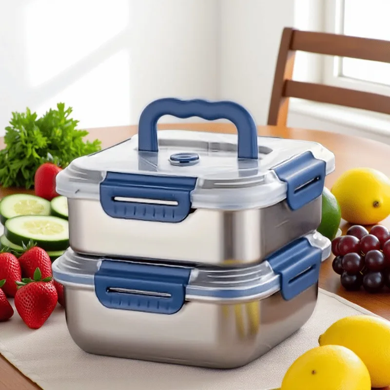 

Extra Large Stainless Steel Food Storage Containers Blue Lids Deep Design Airtight Seal Fridge Organizing Meal Prep Lunch Boxes