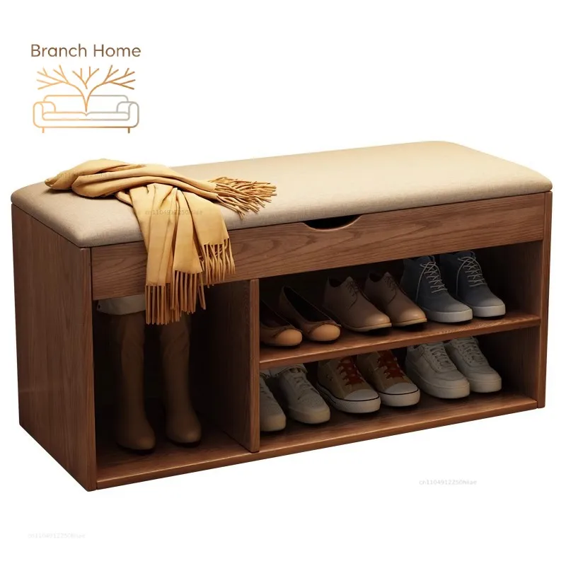 Solid wood shoe change stool home door rack can be seated home shoe cabinet seat integrated bench