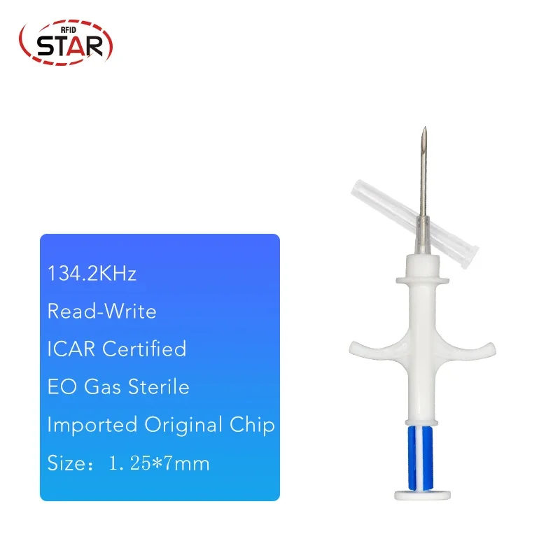 (60pc) 1.25*7mm ISO FDX-B 134.2KHz Glass Tag Chip RFID Pet Microchip Syringe Animal injector EM4305 Rfid Microchips For Dogs Cat