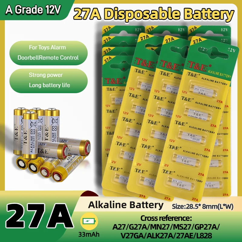

27A A27/27AE 12V Alkaline Battery 27MN/A2/K27A Battery for Remote Control Gamepad Doorbell Toys Car Key Calculator Watches