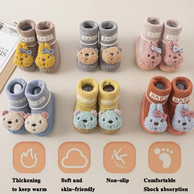 

Cartoon Animal Baby Shoes Foot Floor Socks Soft Cotton Winter Warm Boy Girls Sock Shoes Non-Skid Newborn Toddler First Walkers