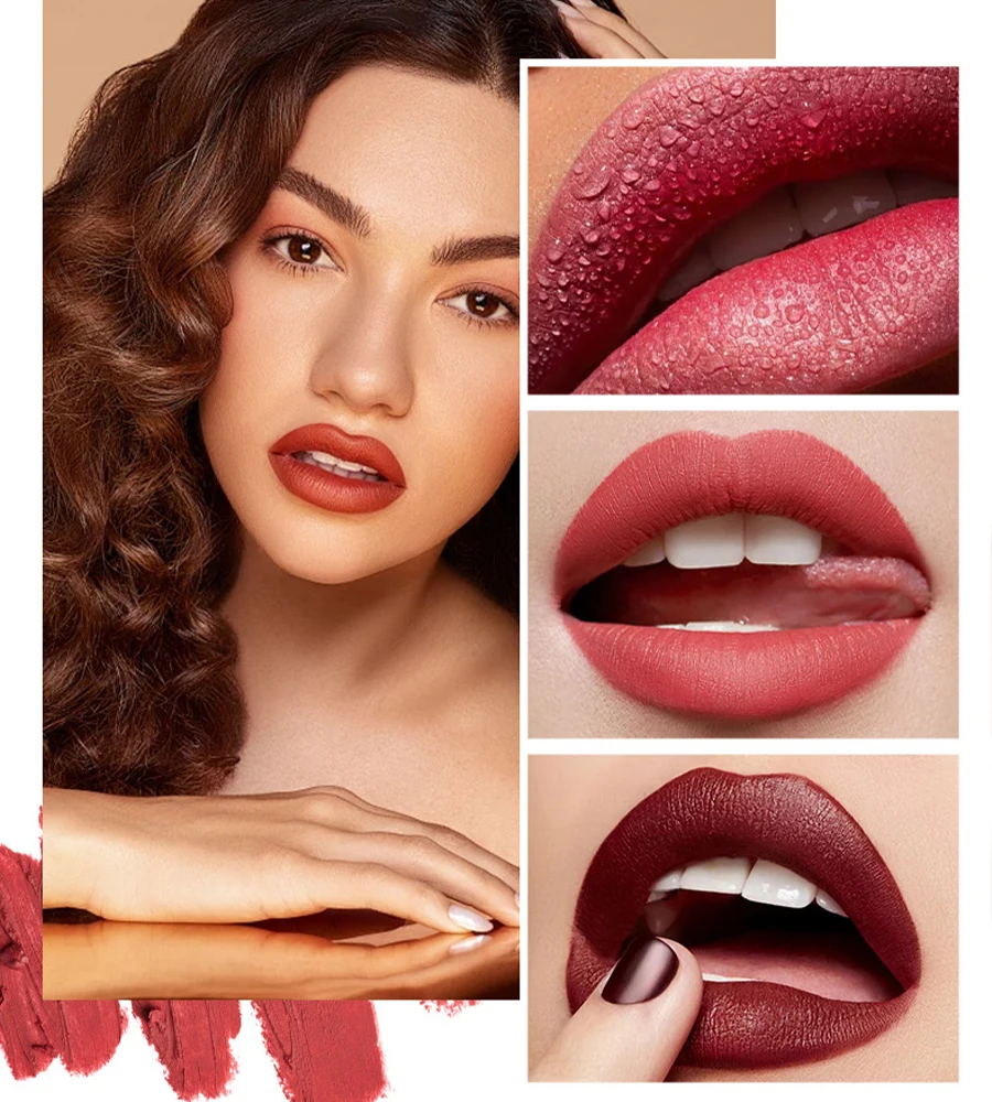 Lápis labial fosco à prova d'água, batom vermelho para contorno, copo antiaderente de longa duração, hidratante para lábios, maquiagem em 6 cores