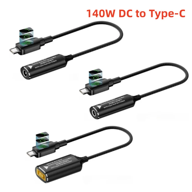 Convertidor de energía de 140W DC con conector hembra a Tipo C PD, cable de conversión de energía para portátiles, 5/9/12/15/20V, para carga rápida de portátiles y phablets.