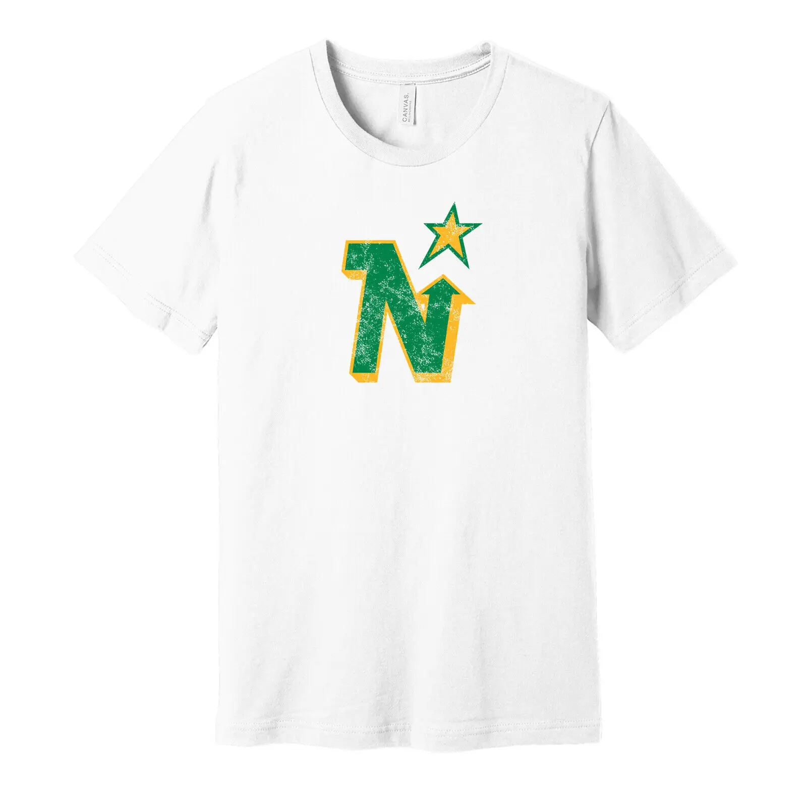 Minnesota North Stars Distressed Retro Hockey Logo White TShirt NEW M Medium