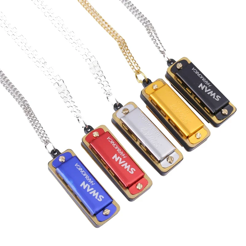 4 Holes 8 Tones Mini Harmonica Metal Chain Necklace Style High Quality Mouth Organ Woodwind Musical Instrument Gifts For Kids