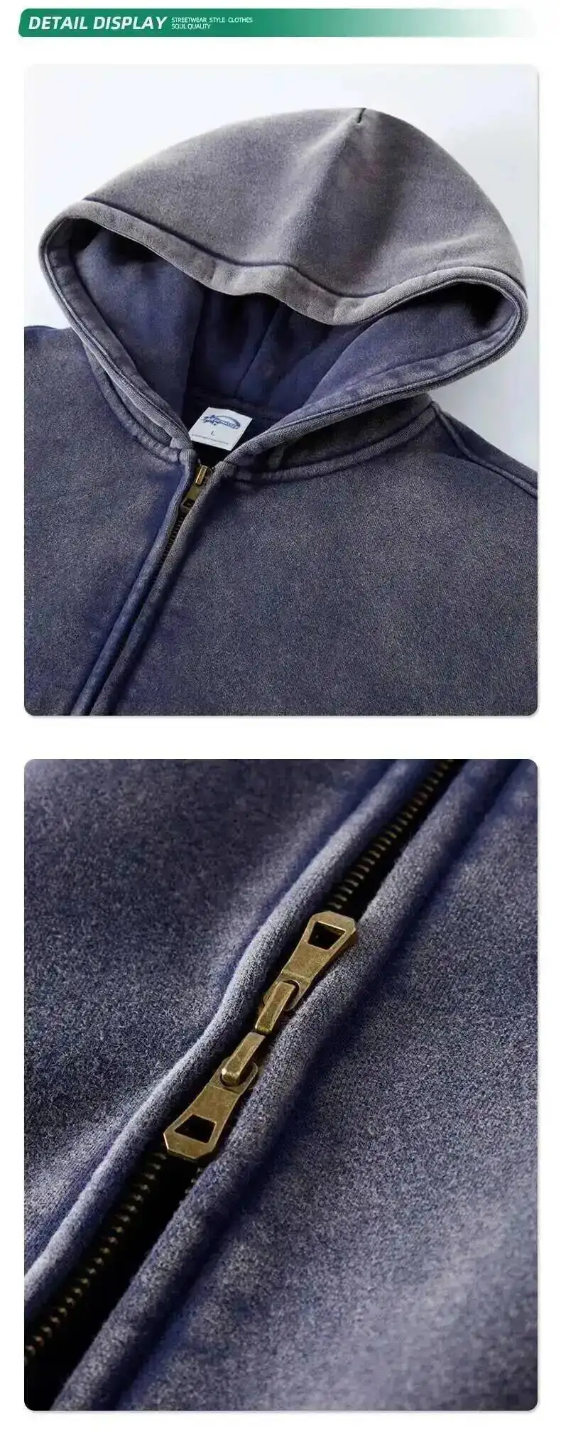 IEFB Men's Wear Wax Printing Vintage Male Hoodies Oversized Loose Zipper Water Washed Plush Sweatshirt Trendy New 9C9349 39 S1031e3cac2df4806bd125ac86467b440H