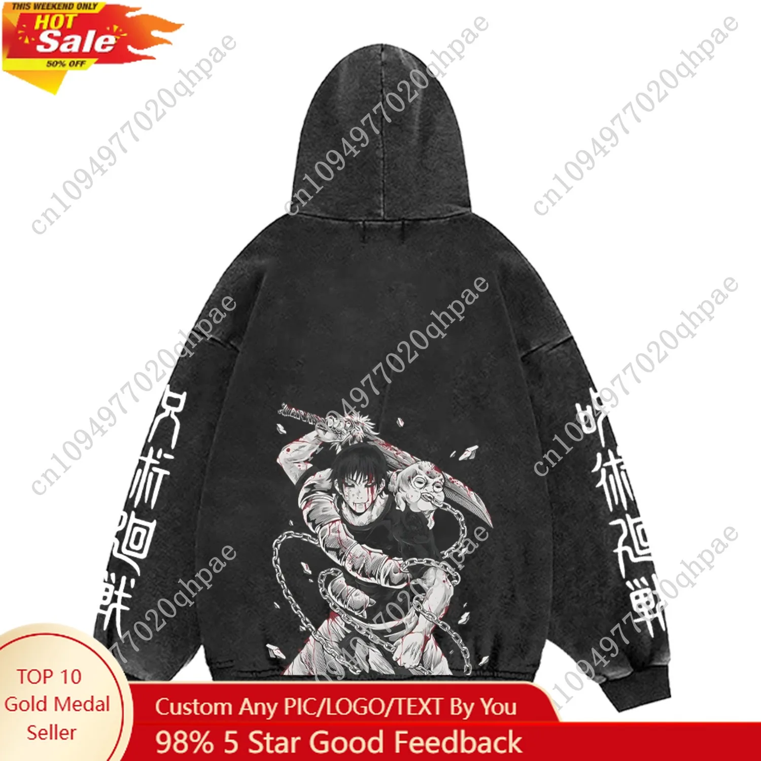 

Jujutsu Kaisen Anime Hoodies Men Women 100%Cotton Toji Gothic Manga Sweatshirts Vintage Casual Pullover Fashion Streetwear Daily