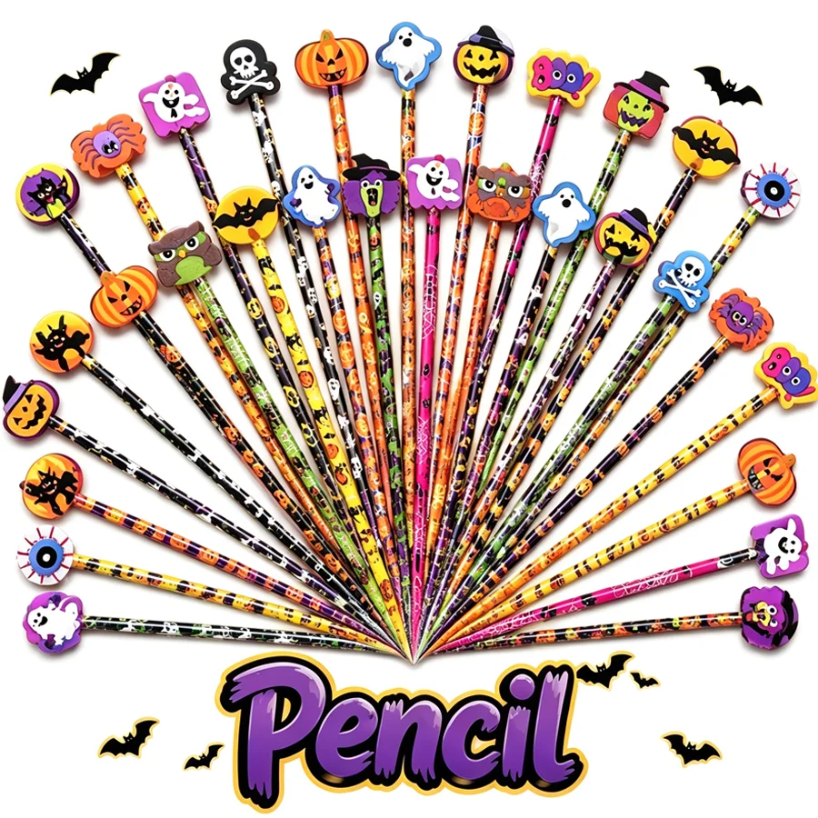 6-36pcs Halloween Decorative Pencils, Cute Pattern Writing Stationery, Holiday Supplies for School & Family Party Giveaways, XJM