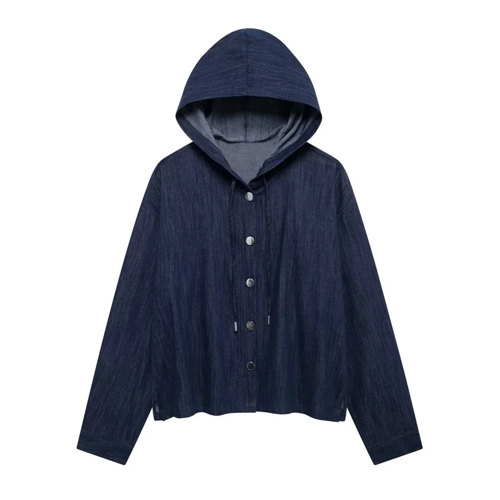 UNIZERA 2024 Autumn New Product Fashion Casual Women\'s Hooded Cowboy Effect Shirt Side Striped with Decorative Pants Set
