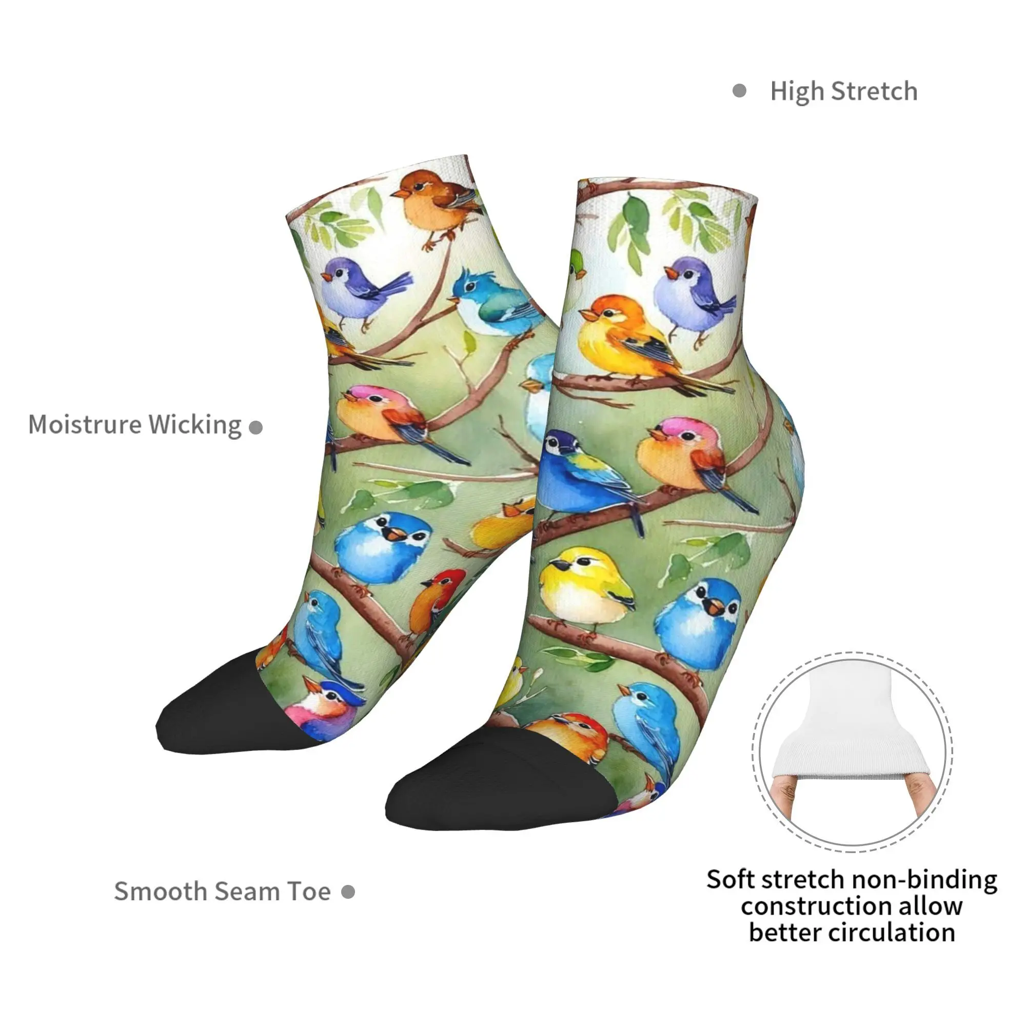 Calcetines de vuelo bonitos pájaros y flores para todas las estaciones, calcetines deportivos de tubo medio absorbentes de sudor Harajuku, medias suaves de moda
