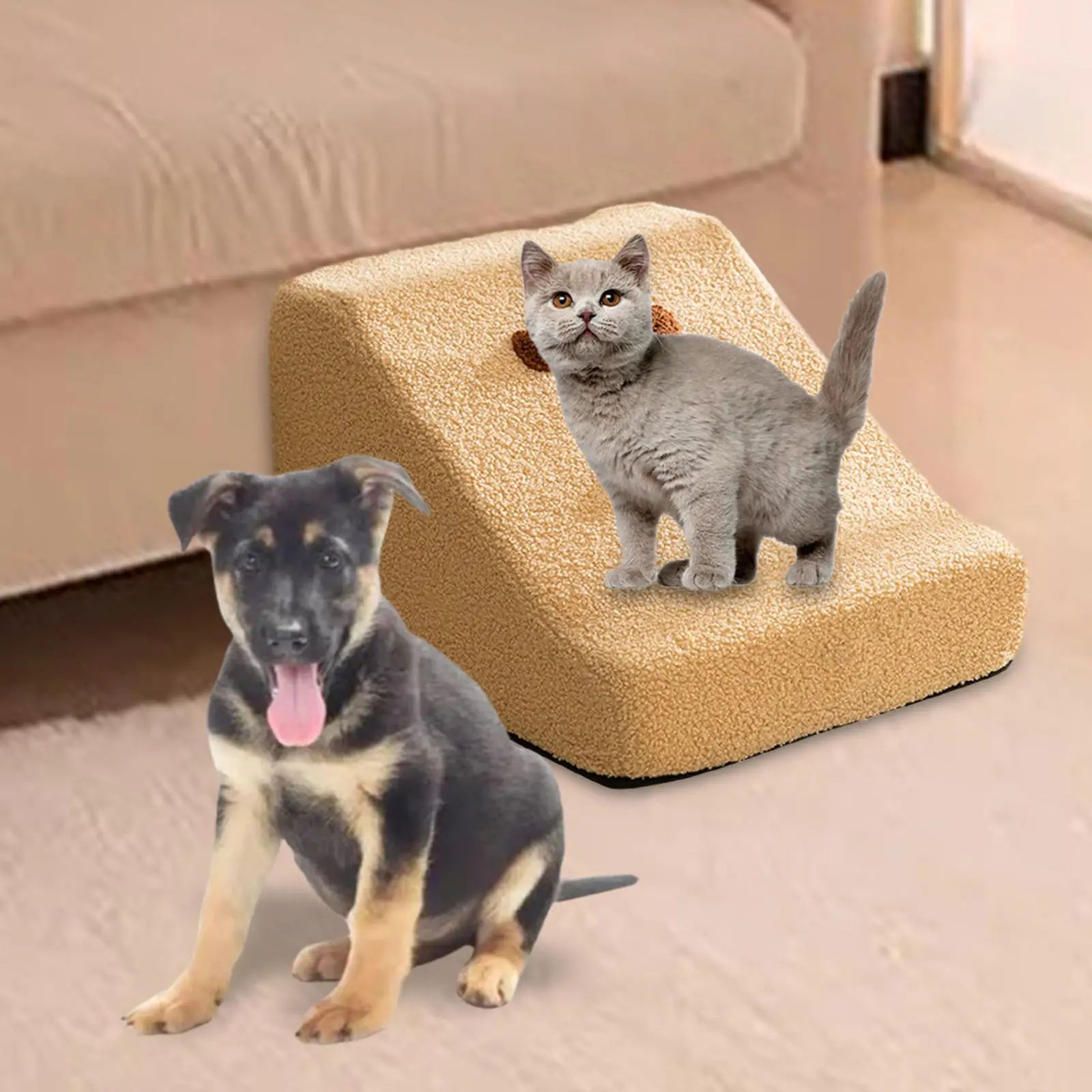 Dog Stairs Durable Stable for Older Dogs, Cats Machine Washable Cover Gentle Slope Shape Dog Ladder Non Slip High Density Sponge