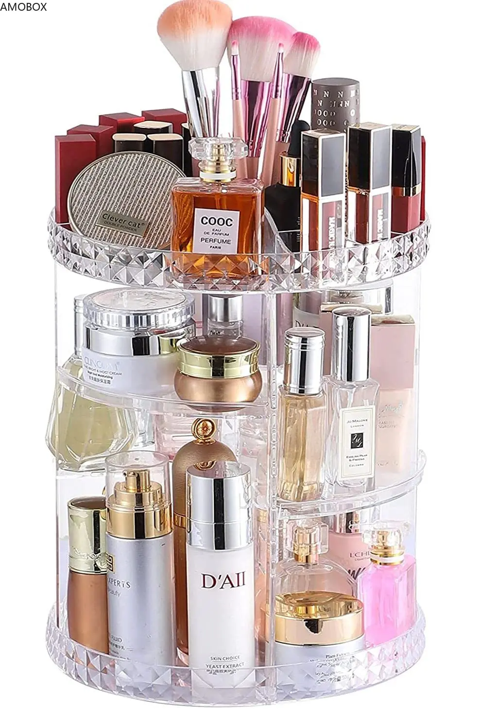 AMOBOX-Makeup Organizer with Adjustable Spinning,Cosmetic Storage Cases,Make Up Holder,Display Cases,360 Degree Rotating, 4 Tier