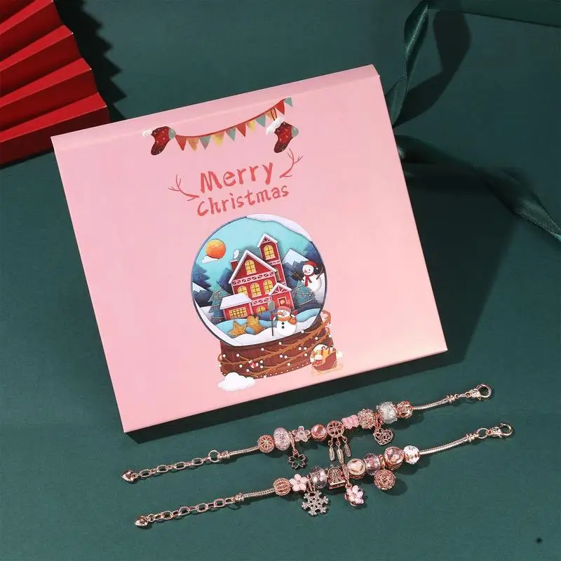 Pulseras de calendario de adviento de Navidad para niñas, conjunto de fabricación de pulseras de joyería para Navidad