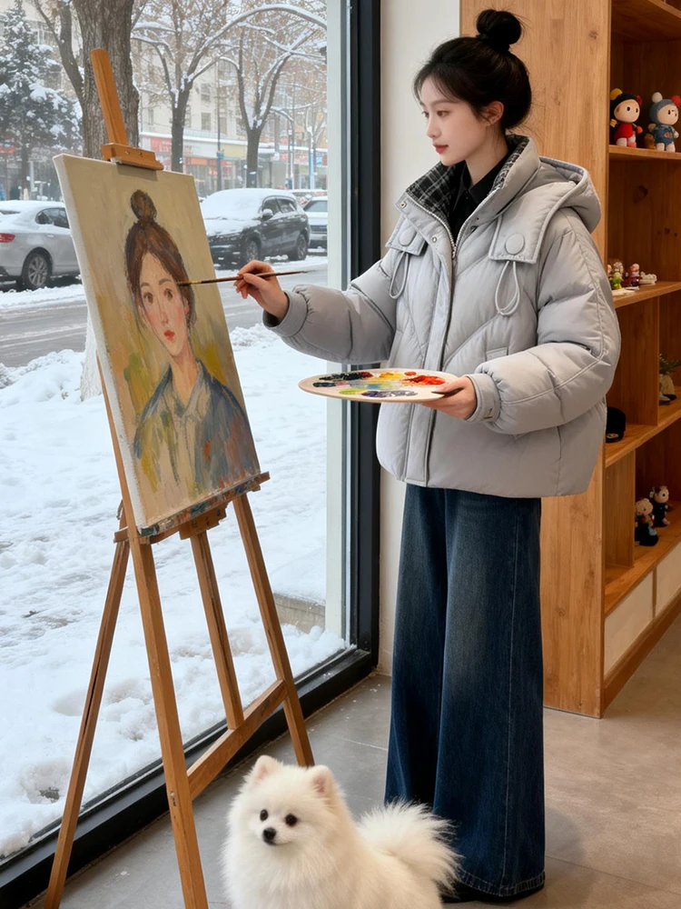 

Модная утепленная куртка для женщин: свободный крой, теплая зимняя модель с флисовой подкладкой, хлопковым наполнителем, стеганая, на молнии, с капюшоном