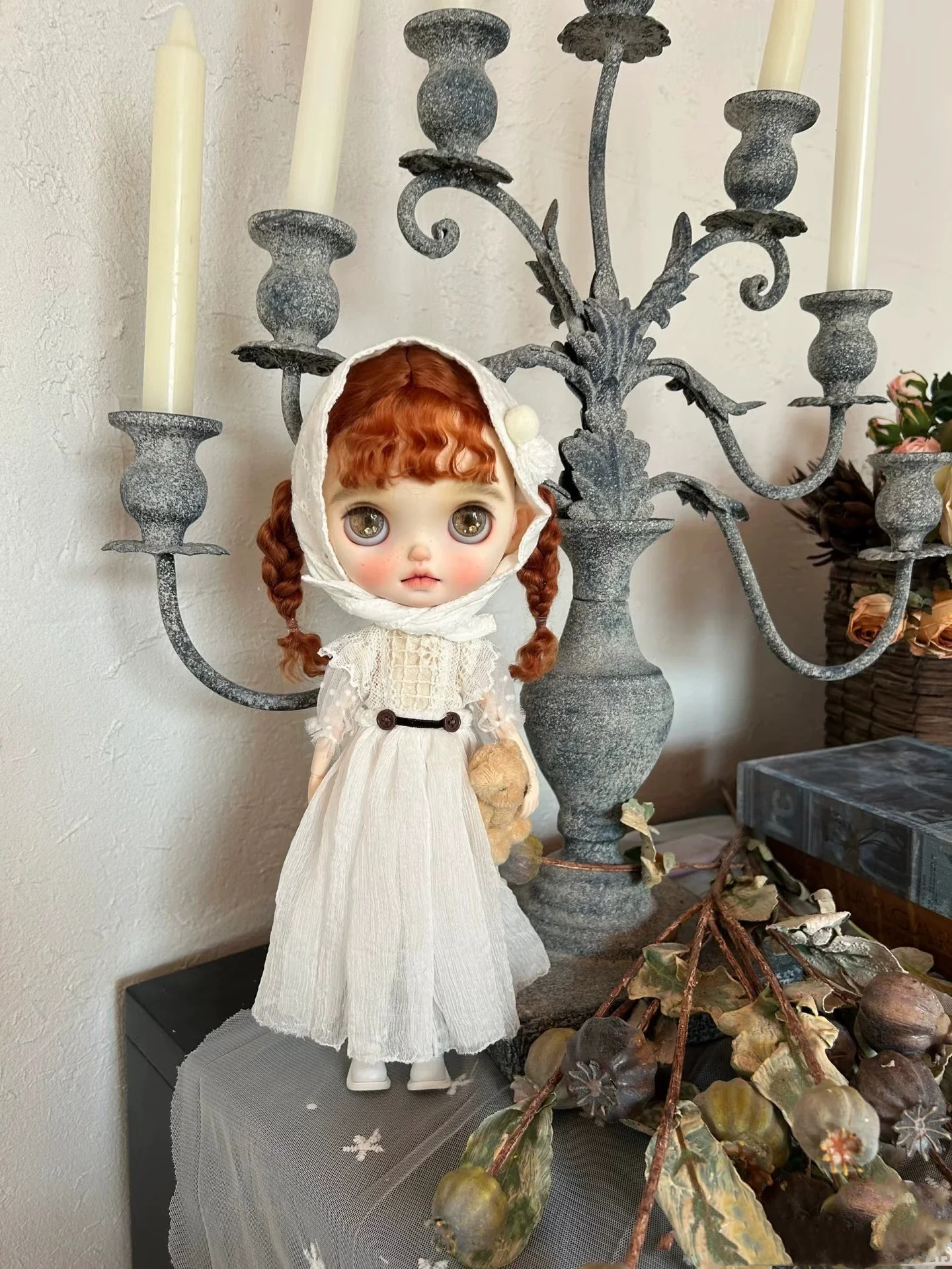 

Комплект кукольной одежды ручной работы Blyth, головной убор, белое платье, красивая посадка, Blyth OB24 OB22 Azone19, модель экшн-фигурки