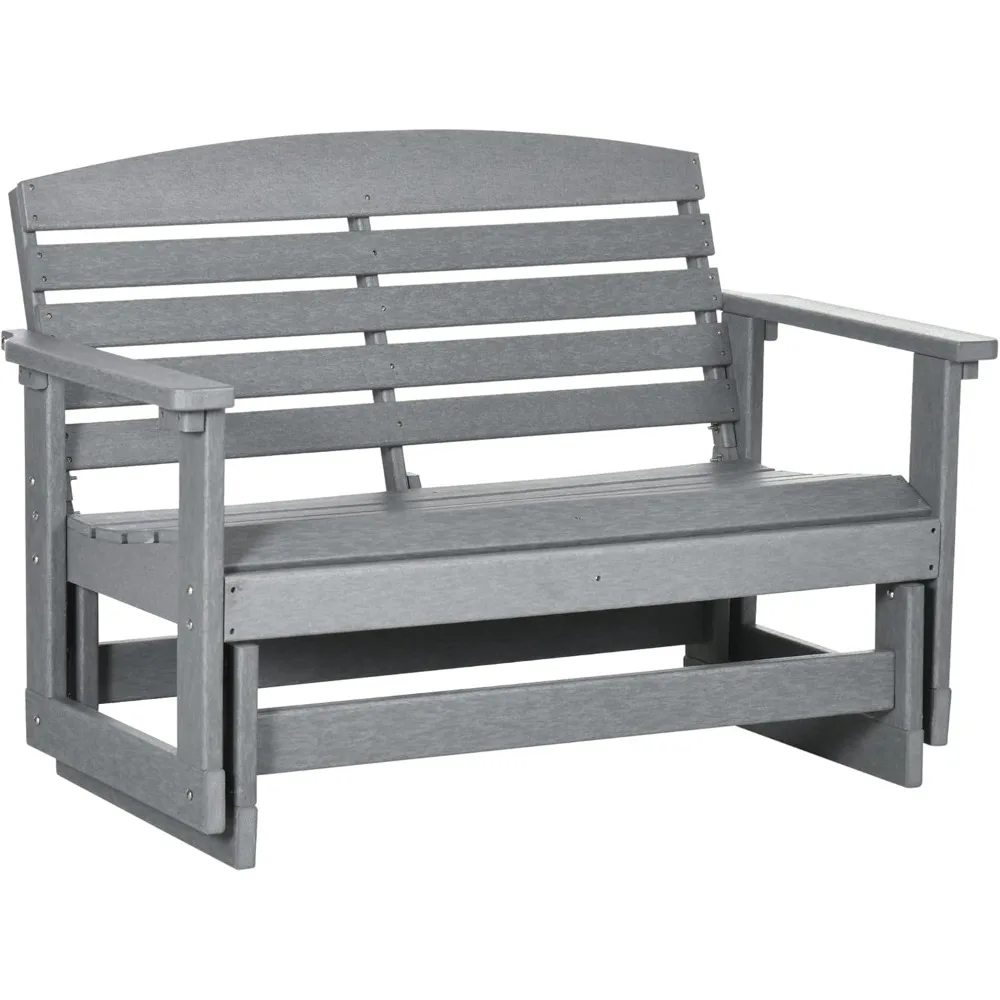 

Outdoor Glider Bench Patio Double Swing Rocking Chair Loveseat w/Slatted HDPE Frame for Backyard Garden Porch