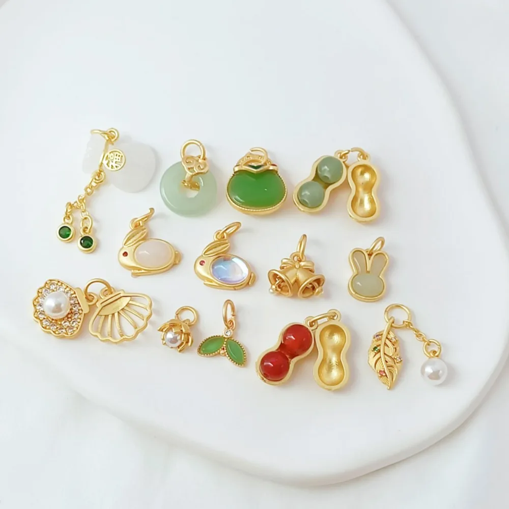 

Золотой аксессуар в древнем стиле, нефритовый арахис, голова кролика, лист, колокольчик, гребешок, кошелек, кулон, ювелирный кулон ручной работы из матового золота