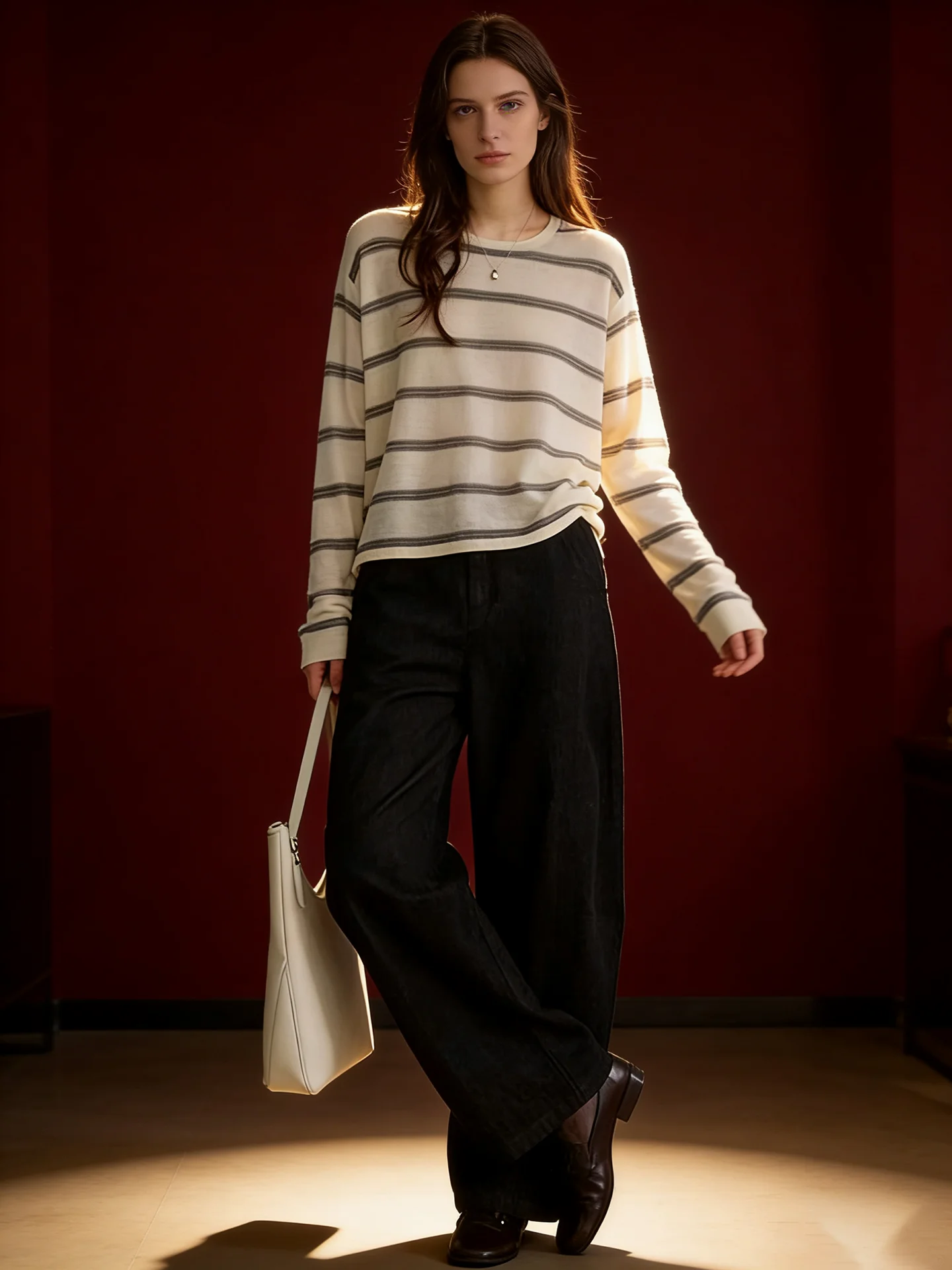 

HUAAPPUW Color Blo Полосатый тонкий круглый вязаный свитер свободного покроя, мягкий и удобный накладной повседневный полиэстер...