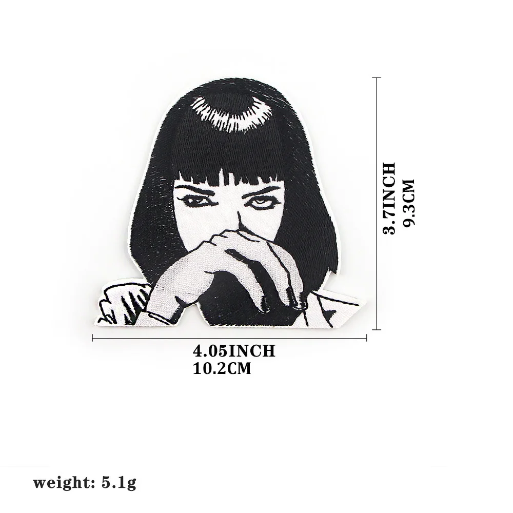 Iron-On Patch - Pulp Fiction Classic Movie Comic Mia Wallace Face - Uma Thurman Embroidered Applique for Jackets, Bags DIY