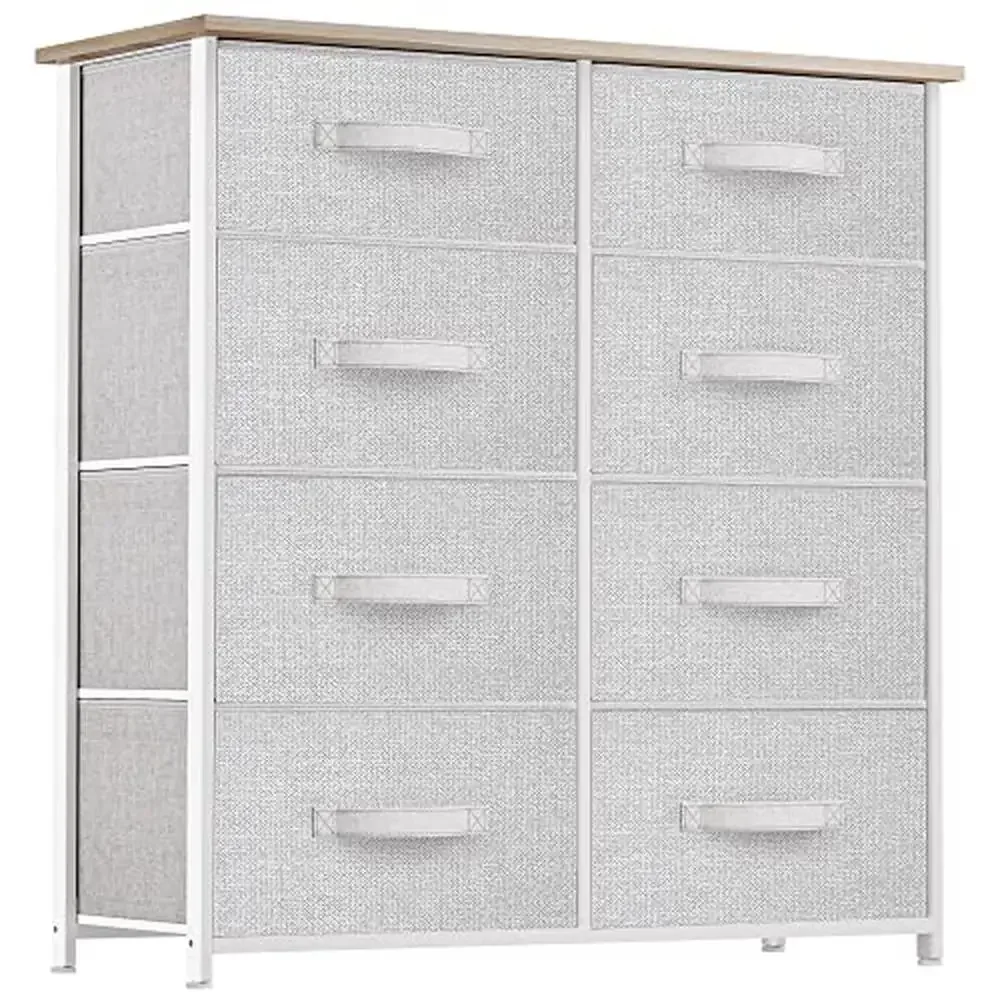 8-Drawer Fabric Dresser Storage Tower Unit Large Capacity Organizer Living Room Steel Frame Wood Top Non-woven Breathable Easy