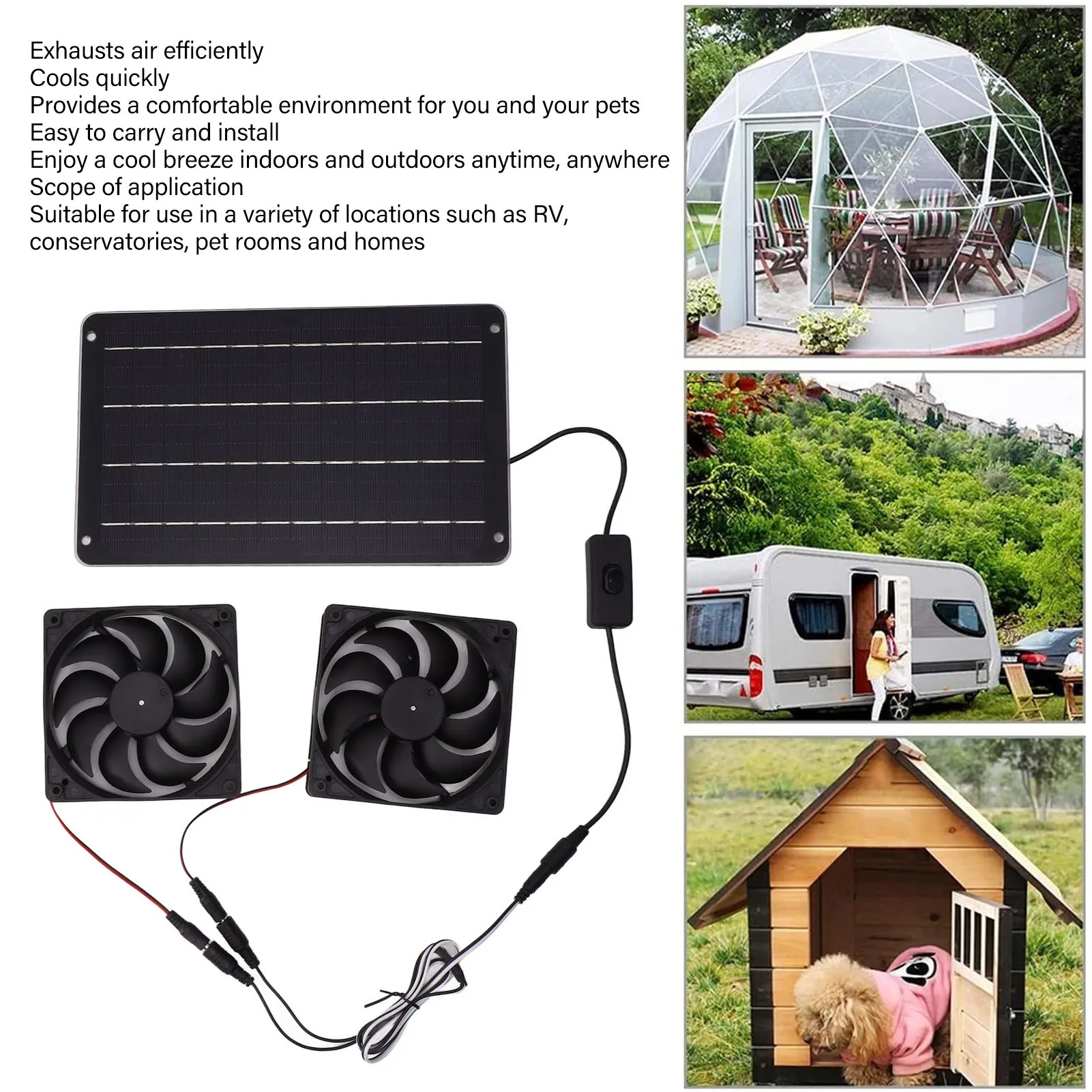 20W Solar Fan 20W Solar Powered  Fan 12V Efficient Energy Saving Solar Panel Fan Kit with Switch for RV Greenhouse Pet Home