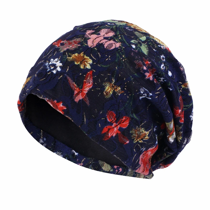 

Lace Flower Print Women Muslim Turban Caps Hat Stretch Hijab Ruffle Cancer Chemo Beanie Baggy Headscarf Hair Loss Lady Head Wrap