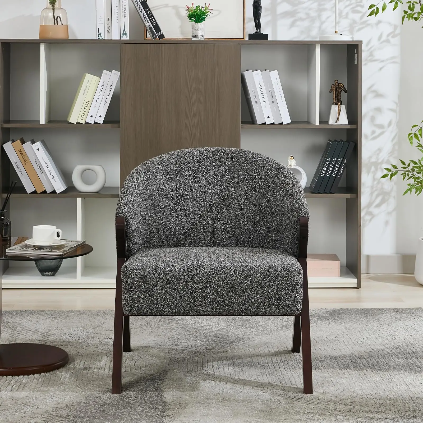 Sillón Moderno con Estructura de Madera Resistente y Cojines Afelpados - Cómodo Sillón de Lectura con Tela Premium para Sala de Estar, Dormitorio