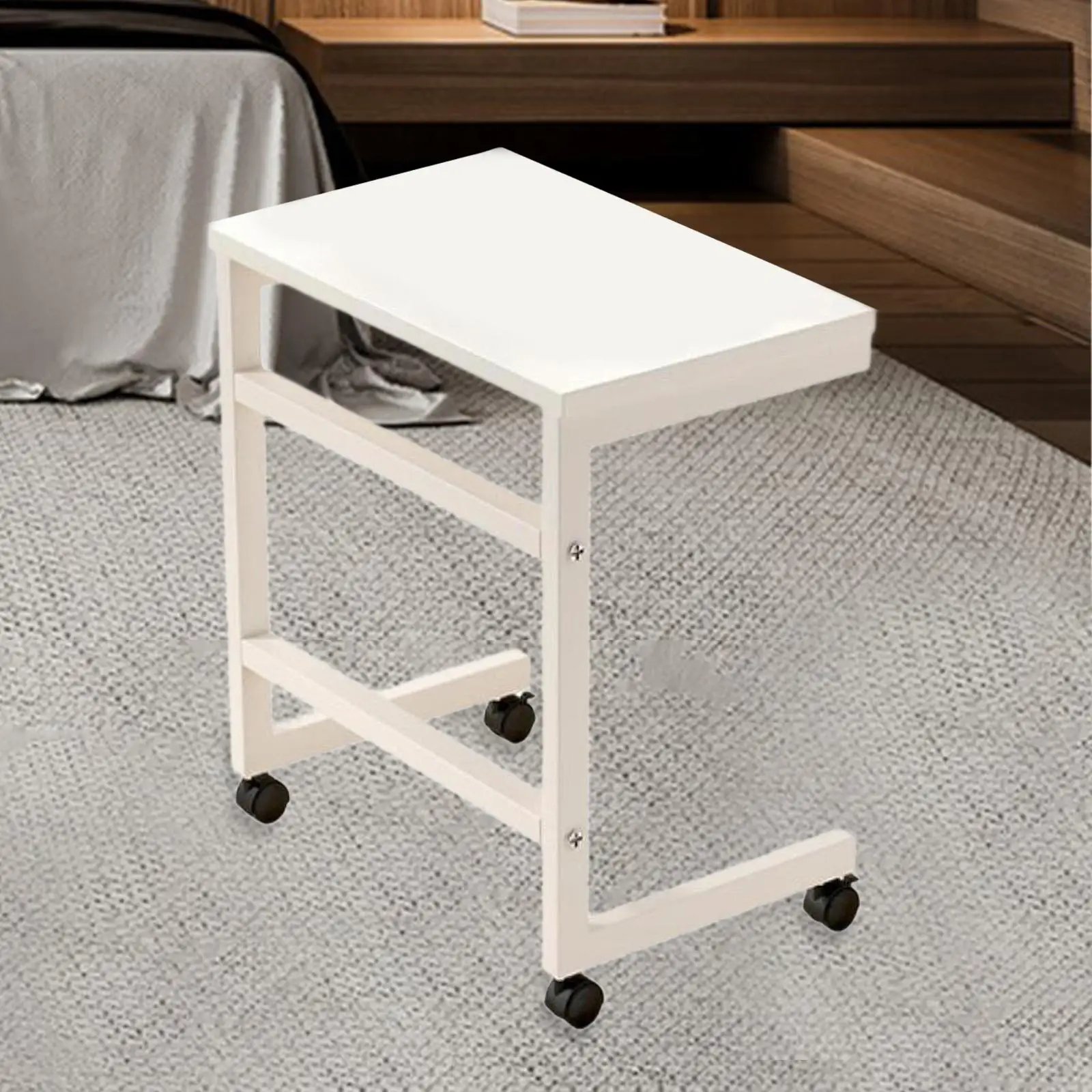 طاولة نهاية مع عجلات دوارة، طاولة قهوة بتصميم قديم، طاولة جانبية صناعية حديثة، صينية تلفزيون على شكل حرف C لغرفة المعيشة وغرفة النوم