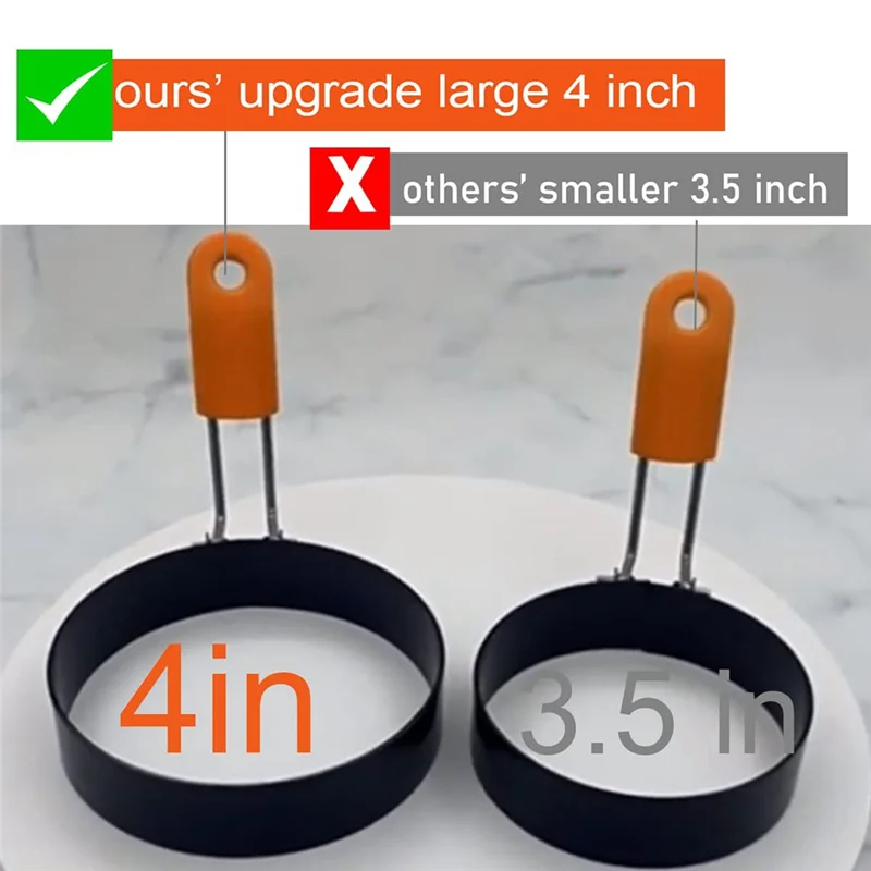 

AED4-6 Pack Large Egg Rings For Frying Egg,Non-Stick Stainless Steel Egg Rings For Egg Muffin Shaper With Oil Brush
