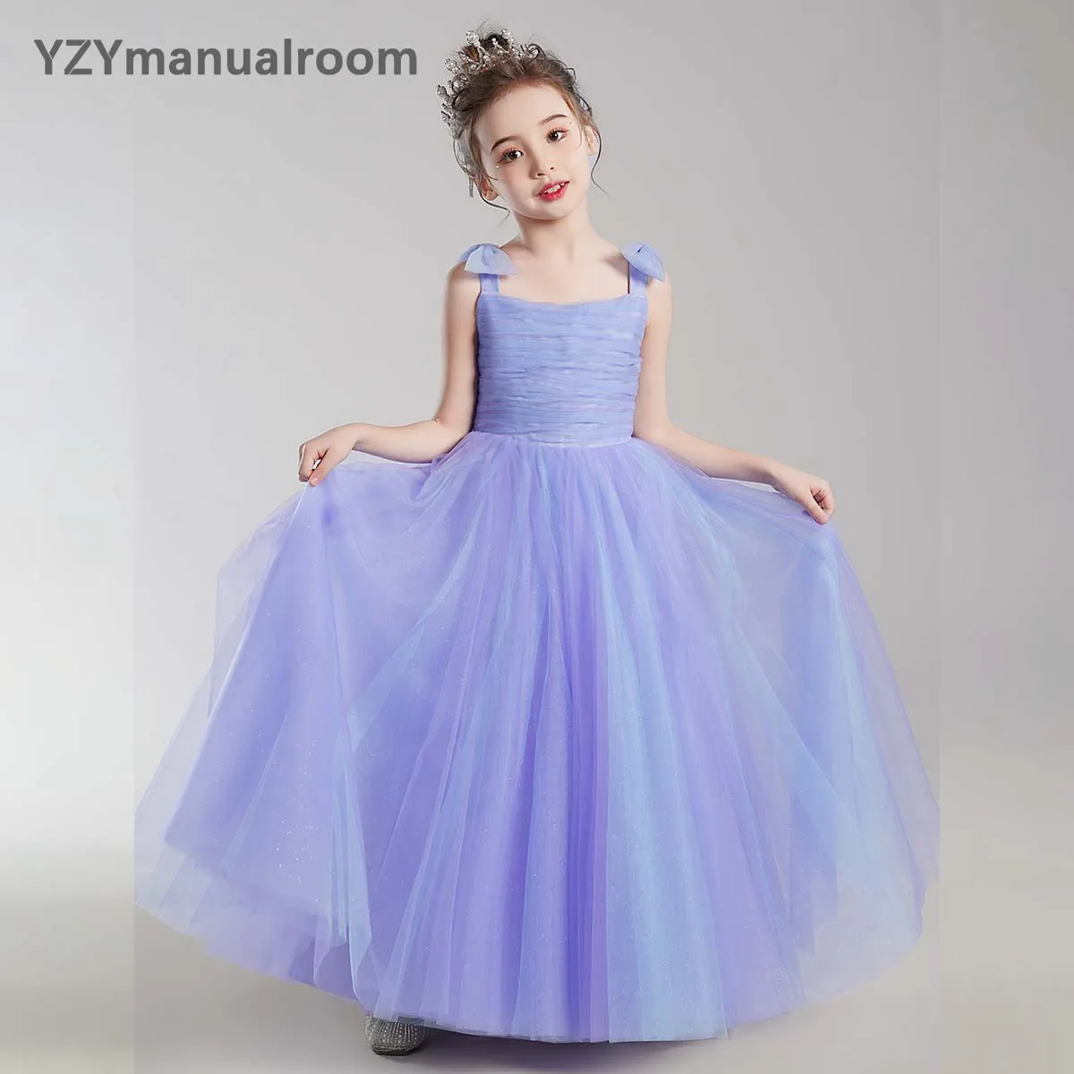 Prawdziwe zdjęcia dziewczyny długi korowód Birthday Party Tulle Princess Dress Junior suknia koncertowa cekiny świąteczne wesele eleganckie