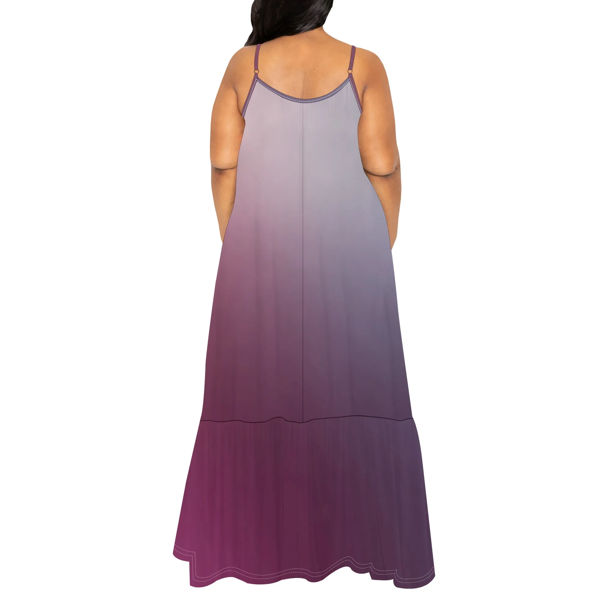 ผู้หญิงฤดูร้อน Maxi ชุดยาวลําลอง Boho สปาเก็ตตี้สายคล้องคอสีทึบ Gradient Beach Flowy Sun Dresses