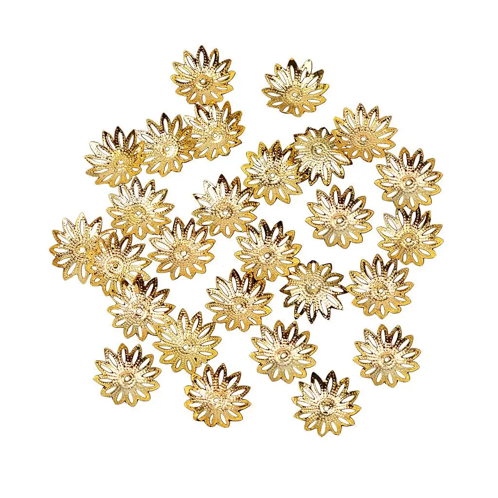 4-6pack 100 pcs 16mm Hollow Flower Bead Caps for Jewelry Making Gold