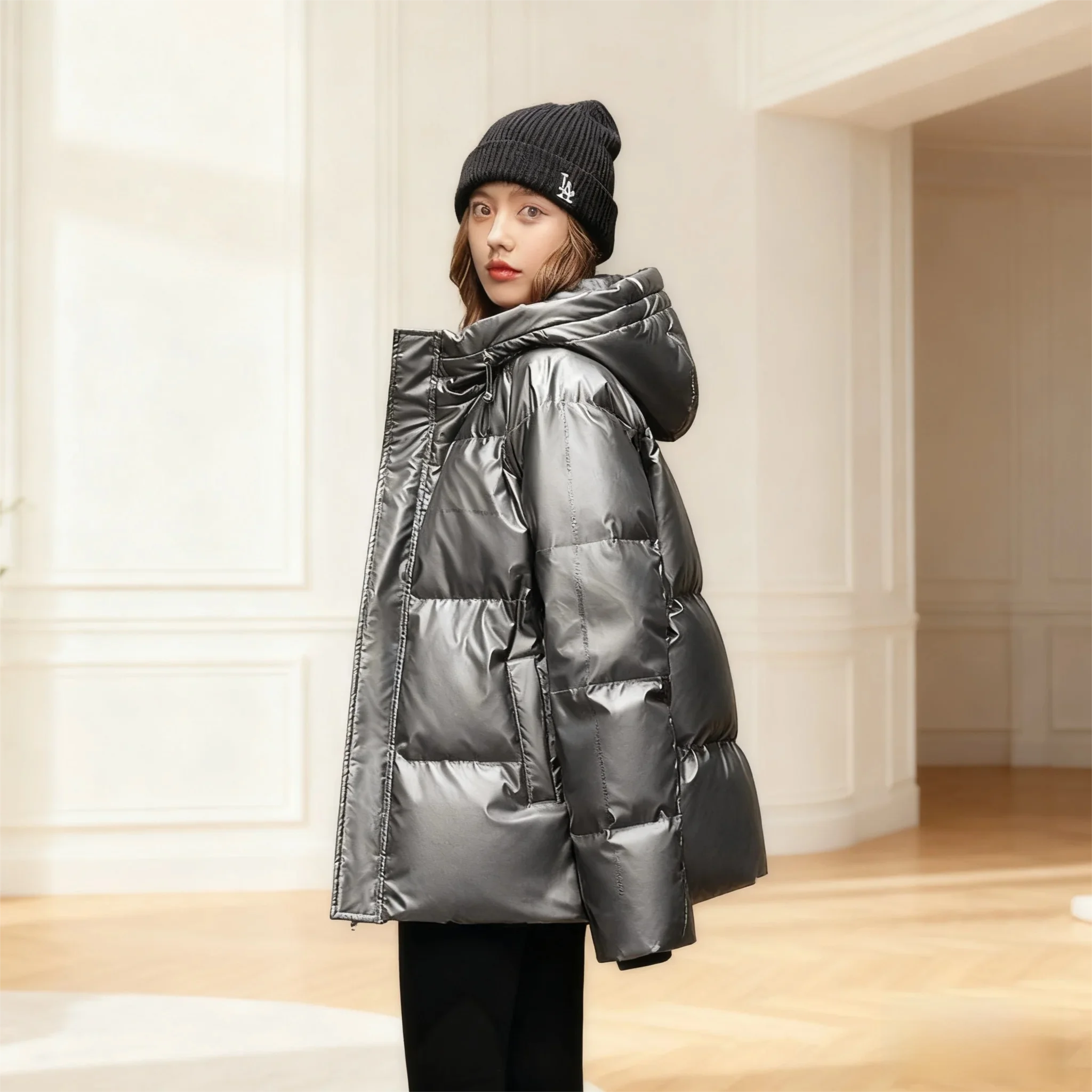 Unisex High-Gloss Parka - 90% White Duck Down with Heavyweight InsulationCouple's Weatherproof Jacket