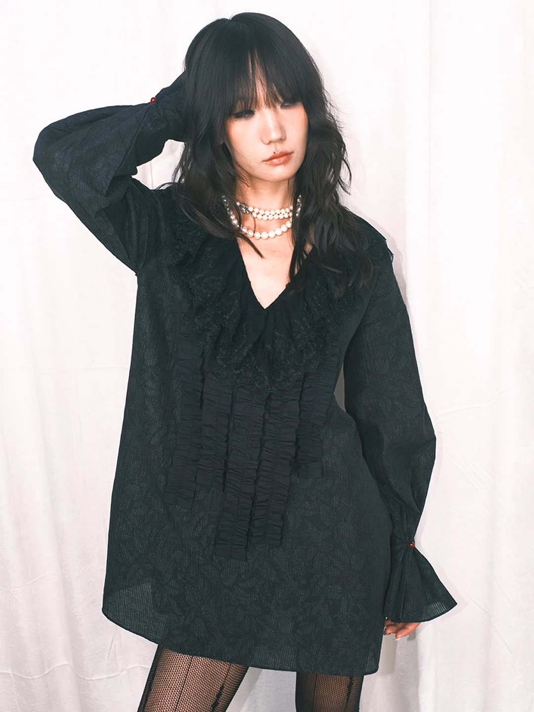 

Original Black Lace Style Long Loose Women's Shirt Gothic Wind Spring Summer Casual Fashion Female Top V-Neck Sleeveless Dress