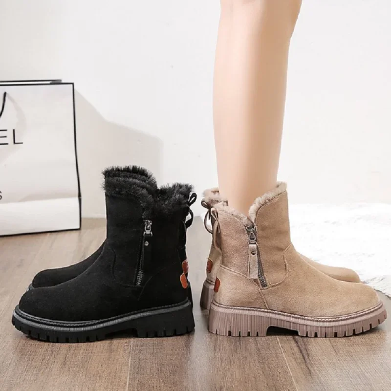 2022 Winter New Korean Version Plus Velvet Warm Snow Boots Female Short Tube Cotton Boots Tassel Zipper Boots Cotton Shoes Botas