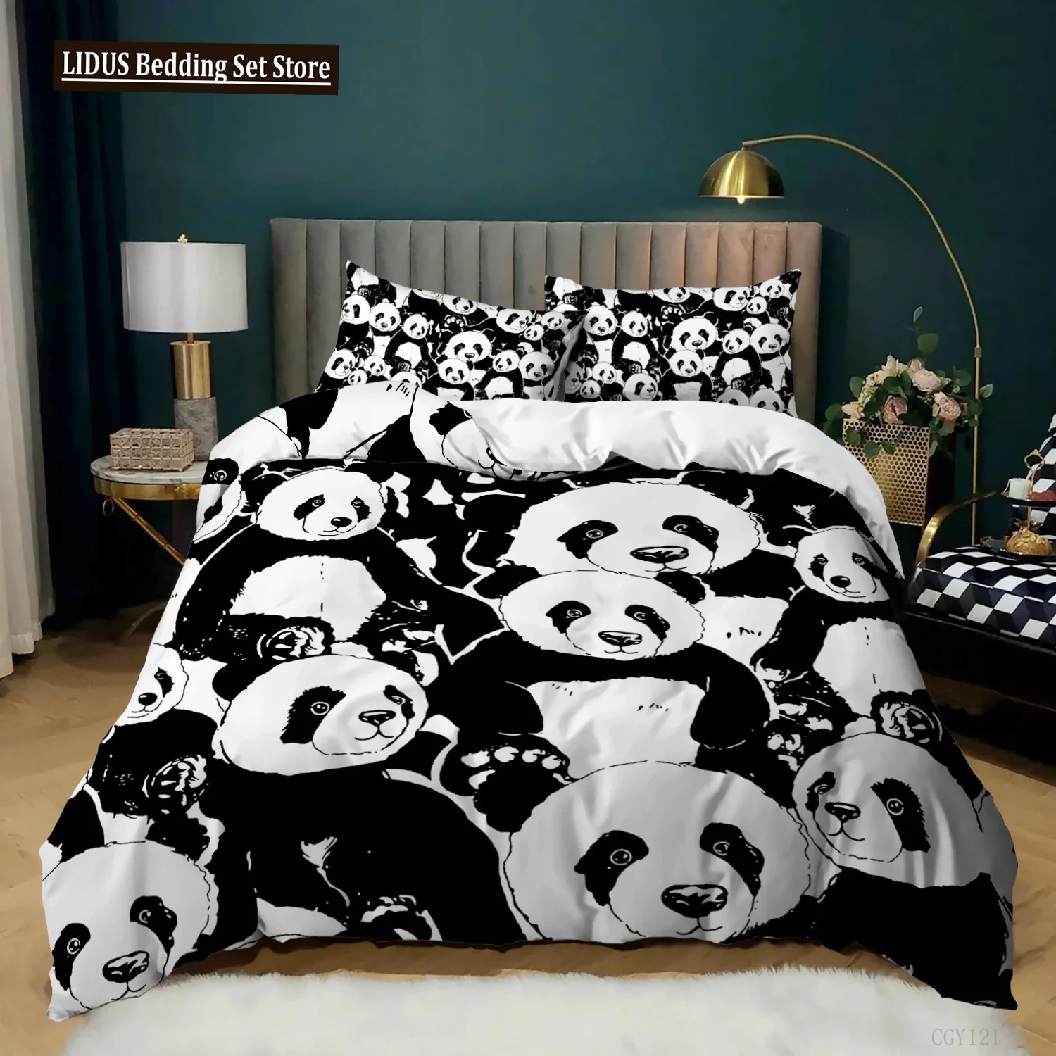 

Panda Duvet Cover Cartoon Panda Printed Bedding Set For Boys Girls Microfiber Cute Animal Comforter Cover 2/3Pcs Full Size