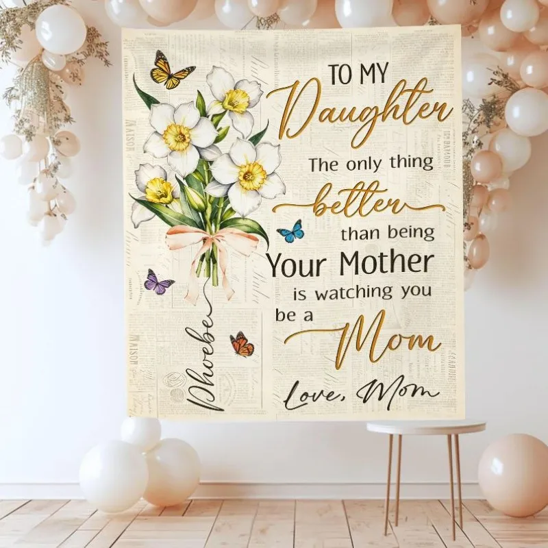 Watercolor Wildflower Mother's Day Tapestry Polyester Wall Art Home Decor for Mom's Room Party Background Banner