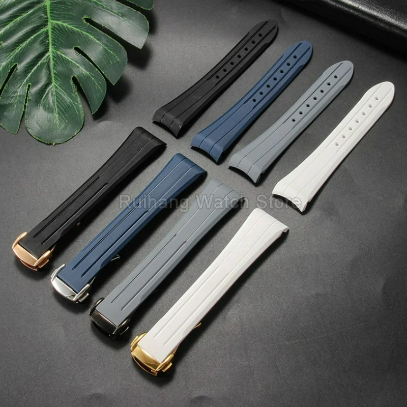 Matte Smooth Surface Fluororubber Watch Bracelet for Omega Speedmaster Moonwatch Sweatproof Colorfast Curved Interface Watchband