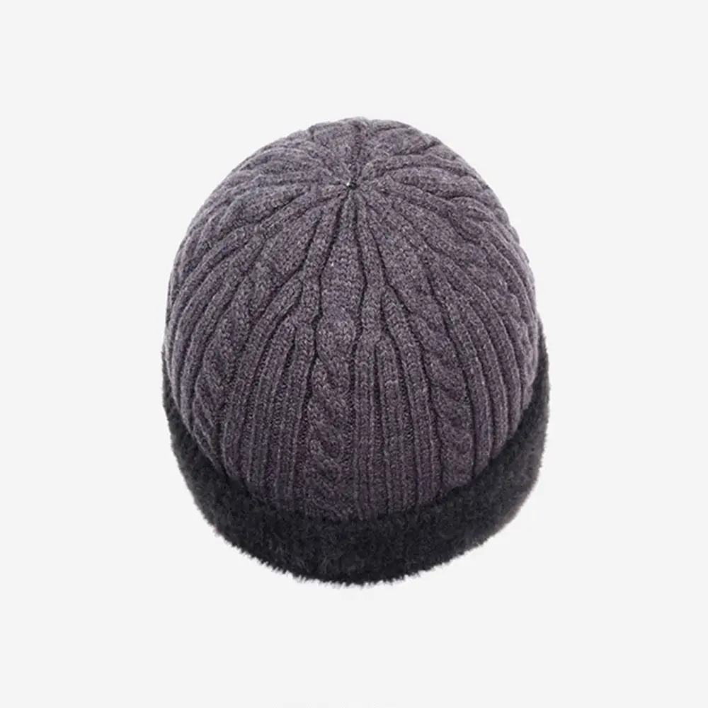Thickened Warm Knitted Hat Fur Lined Double Layers Beanie With Earmuffs Coldproof Bonnet Caps Middle-aged And Elderly People
