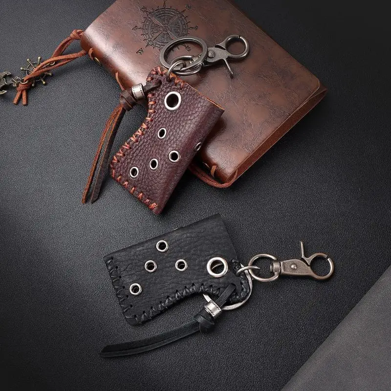 Creative Personalized Lighter Cowhide Case Retro Street Lighter Case Waist Bag With Key Ring Accessory