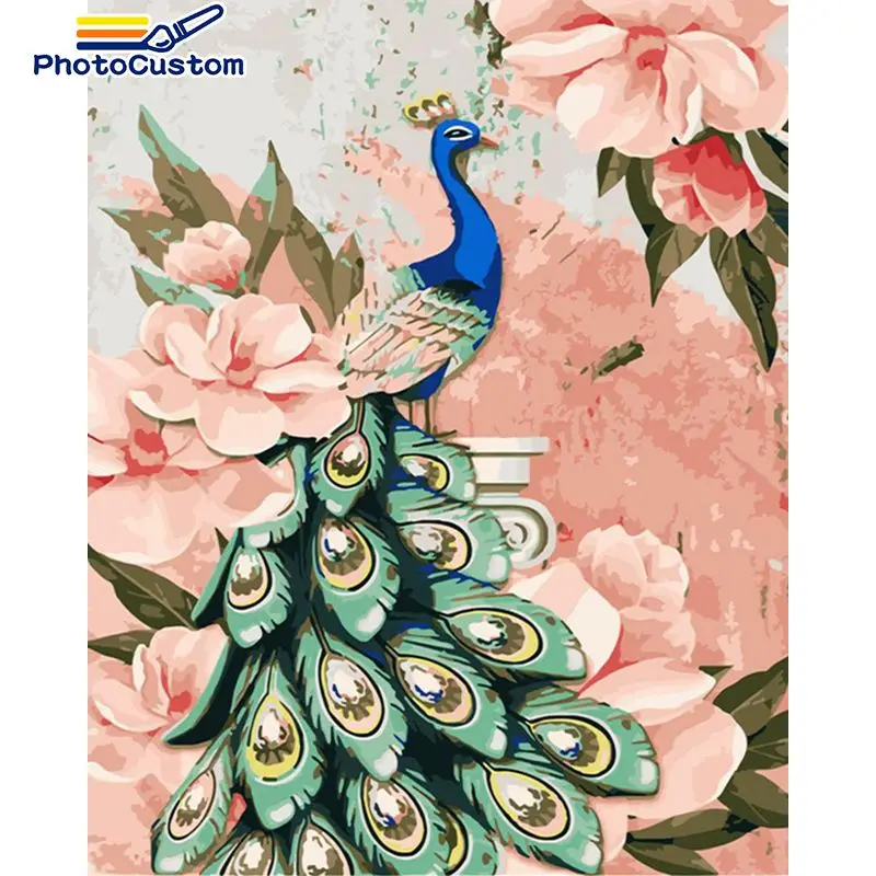 

PhotoCustom Oil Painting By Number Peacock Handpainted Painting By Number Animal Painting Home Decor